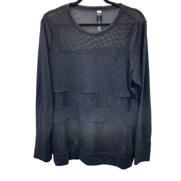 Yogalicious Shirt Black Mesh Panels Striped Long Sleeve Sweatshirt XL - Picture 1 of 7